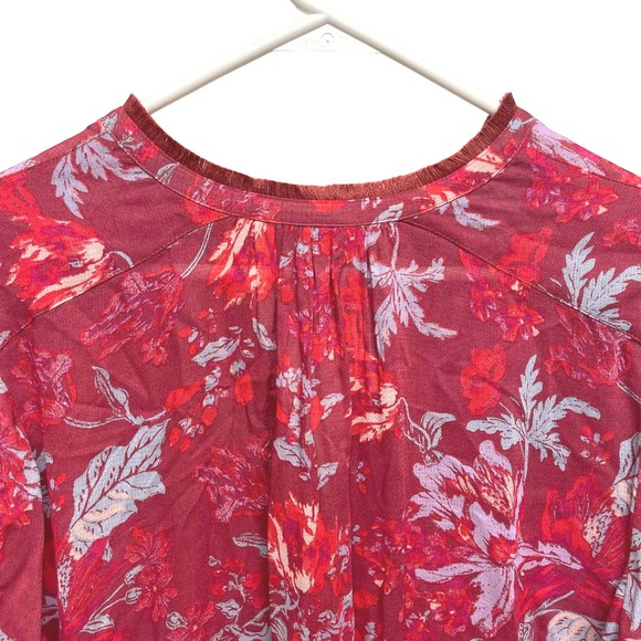 Lucky Brand blouse top medium boho pink red blue pullover ties - Picture 9 of 9